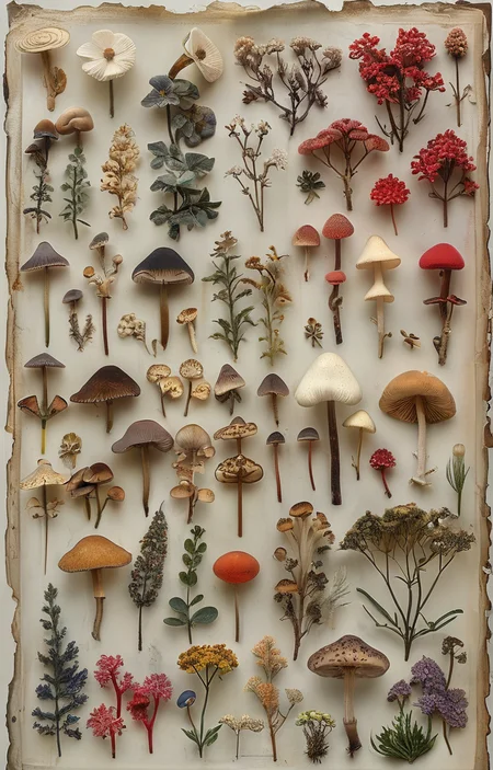 masterpiece,best quality,<lora:tbh229-sdxl:0.9>,Herbarium,mushroom,