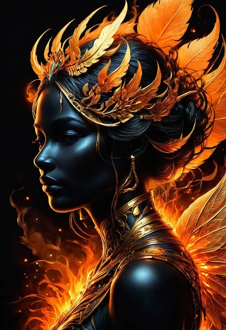 Silhouette Art, breathtaking detailed, masterpiece, lovely, charming, awe-inspiring, radiant, magnificent. (all dark hues and fine vibrant orange glowing smoldering accent and shiny gold color scheme:1.02). glossy.
<lora:InkArtXL_1.2:0.4> <lora:FaeTastic:0.35> . award-winning, professional, highly detailed . extremely high-resolution details, photographic, realism pushed to extreme, fine texture, incredibly lifelike, high contrast, well defined .