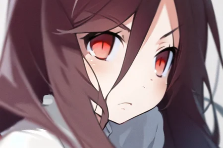 ((masterpiece)),(best quality), absurdres,sadako_yamamura,red eyes, white dress,<lora:Sadakobest:0.8>,<lora:hcutinConcept_18:0.8>, a detailed character portrait hcutin, eyes close up, intense stare,