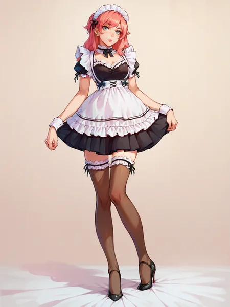 score_9, score_8_up, score_7_up, score_6_up, score_5_up, <lora:maidXLP:0.7> maid apron, maid, maid headdress, thighhighs, wrist cuffs, 1girl, high heels, <lora:1ly4XLP:1> 1ly4