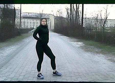 photo by oldsiemens, 25 years old slav gopnik girl in black adidas tracksuit on russian street of moscow, high detailed face. summer