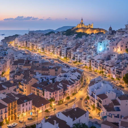 highly detailed evening cityscape of Ibiza, Spain, hd, trending on artstation, volumetric lighting, dof, <hypernet:longexposure:1>