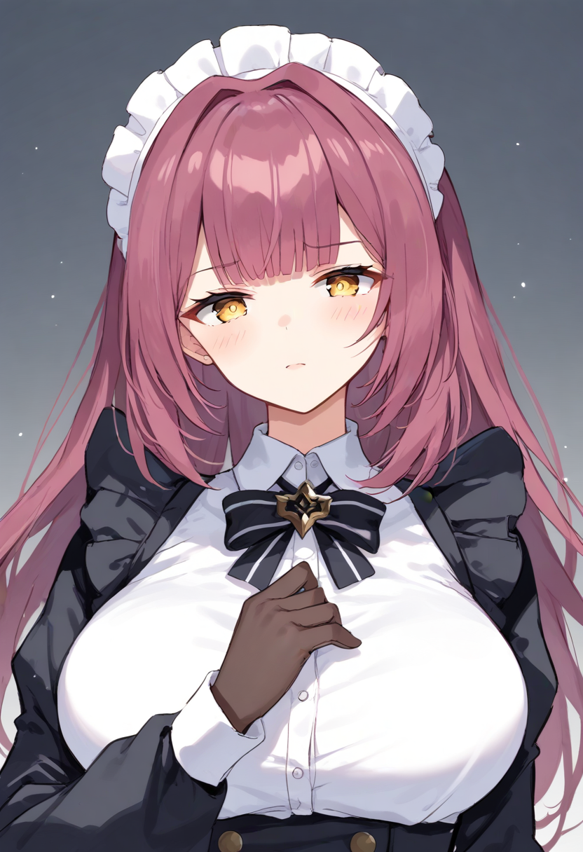 <lora:devonshire_XL-bf16-pony-v1:1> 1girl, devonshire_(azur_lane),maid, BREAK score_9, score_8_up, score_7_up, BREAK source_anime, best quality, masterpiece, uncensored,<lora:sdxl_lightning_4step_lora:1>(clear eyes:1.2),rating_explicit,(4 finger:0.5),zPDXLpg