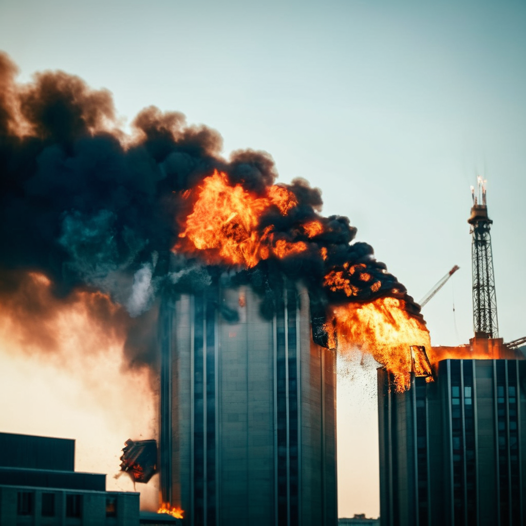 cinematic film still of  <lora:cinematic explosion style:1.5>
a large fire is coming out of the top of a building cinematic explosion style, shallow depth of field, vignette, highly detailed, high budget, bokeh, cinemascope, moody, epic, gorgeous, film grain, grainy