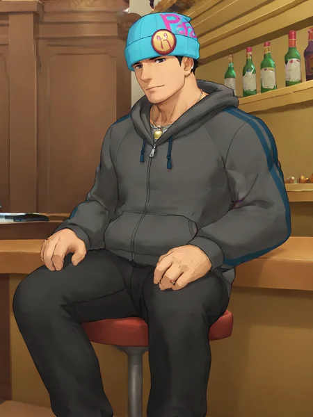 score_9, score_8_up, score_7_up, masterpiece, hires, 4k, best quality, amazing quality, best aesthetic, absurdres, ((official art, game screencap)),
NSFW, 1boy, solo male, full body, manly, bara, handsome, mature male,
<lora:Phoenix_Wright_Ace_Attorney_4:0.8> h0b0nick, black hair, black eyes, facial hair, stubble, hoodie, beanie,
bar, dim lighting, piano, sitting, feet out of frame, stool,
