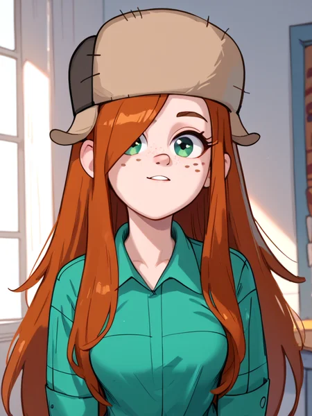 Score_9, score_8_up, score_7_up, score_6_up,
1girl, wendy, long hair, orange hair, green shirt, freckles, fur hat, breasts, looking at viewer, <lora:WendyCorduroyPony1.0:1>