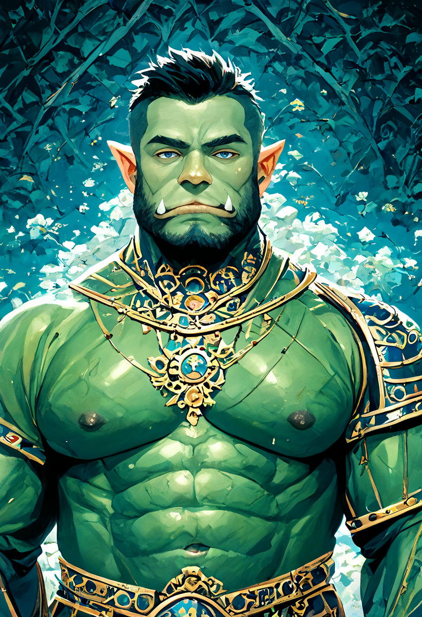 score_9, score_8_up, score_7_up, source_anime, 1boy, solo, male focus, mature male, (orc, green skin:1.5), tusks, blue eyes, short hair, black hair, facial hair, beard, mustache, looking at viewer, armor, shoulder armor, breastplate, pauldrons, upper body, closed mouth, standing, outdoors, night, night sky, best quality, masterpiece, amazing quality, best aesthetic, absurdres, mjv3, <lora:mjv3_pony-2:1.8>
