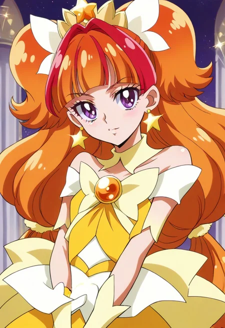 8k hd, (uncesored:1.2), 1girl, curetwinkle, long hair, orange hair, purple eyes, <lora:PrettyCureGoPrincess_CureTwinkle_bbccaaa:1>