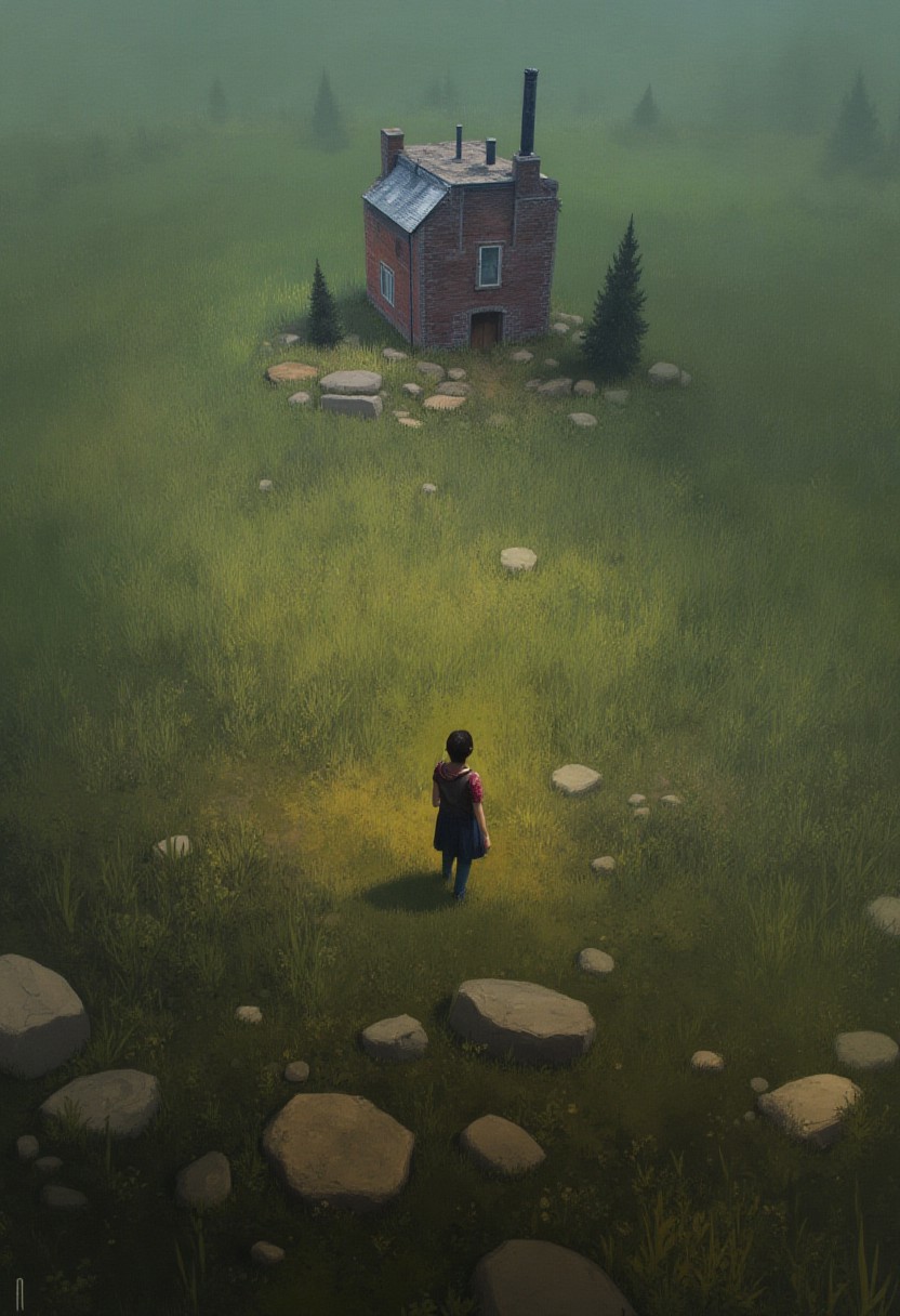 Art by Ismail Inceoglu, (dutch angle:1.2),(view from below:1.4), insightful art, deep meaningful context backgrounds, woman,