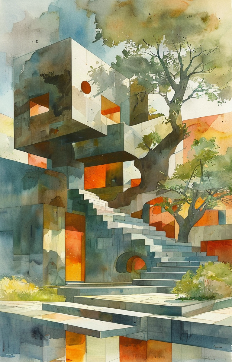 masterpiece,best quality,<lora:tbh308-sdxl:0.9>,illustration,designed by Steven Holl, Sustainable eco-village with green roofs and solar panels, nestled in a mountain valley