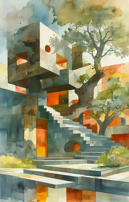 masterpiece,best quality,<lora:tbh308-sdxl:0.9>,illustration,designed by Steven Holl, Sustainable eco-village with green roofs and solar panels, nestled in a mountain valley