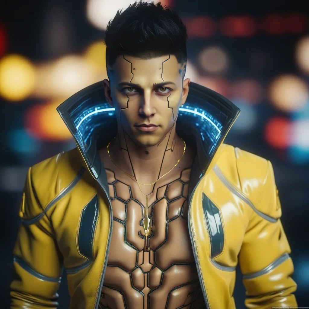 DavidMartinez1024, a cyborg man, yellow jacket, cyberpunk background, highly detailed, photography, ultra sharp, film, bokeh, professional, 64k <lora:DavidMartinez1024:0.8>