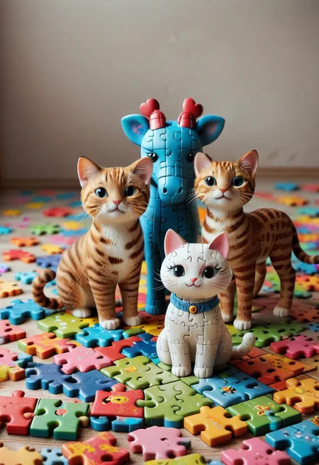 a cute cat made out of puzzle, puzzle_morph_rks