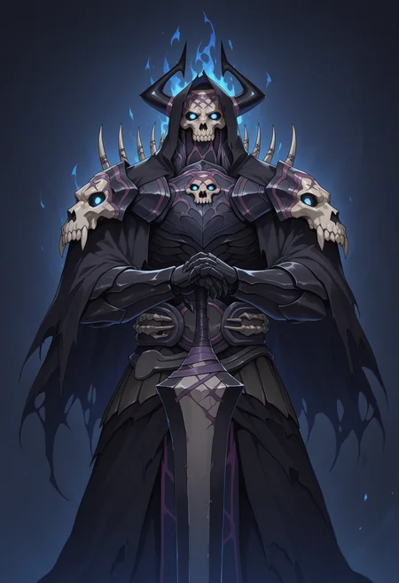 solo, 1 boy, male focus, king hassan, mask, horns, blue eyes, glowing eyes, no pupils, hood, cloak, robe, armor, holding sword, abstract background, multicolored background, particle, dynamic, blue fire,
perfect anatomy, masterpiece, perfect quality, best quality, detailed, newest, very aesthetic <lora:KingHassan_FateGrandOrder_V1_ILXL:0.9000000000000001>