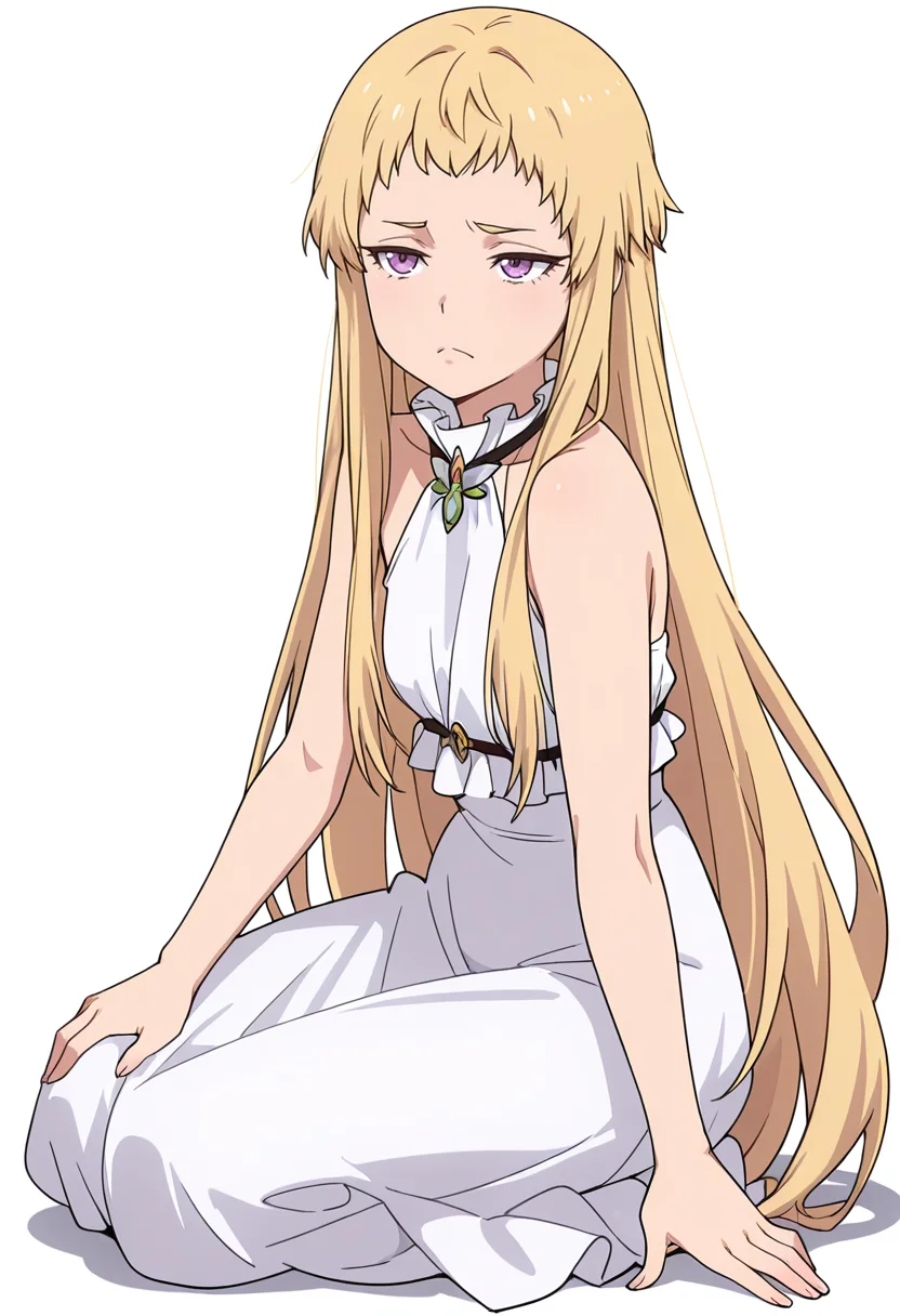Smooth Quality,masterpiece,very intricate, high quality details, ultra realistic, high detailed skin,detailed enviorement,absurdres,
simple background, white background,solo,
kneeling, one hand on ground, reaching forward, focused, tense, ,from side,furrowed brow,frown,
peplum top, ,halter top, ,long skirt, ,
<lora:Mariabell_Rosso_cnn:0.8> maricnn,1girl, long hair, blonde hair, purple eyes, frown, very long hair,