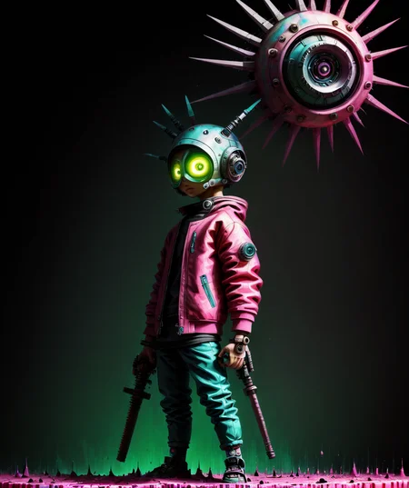 Amazing painting, boy, 10k ultra resolution, Science Fiction, weapon, <lora:drkkaw_epoch_10:0.8>