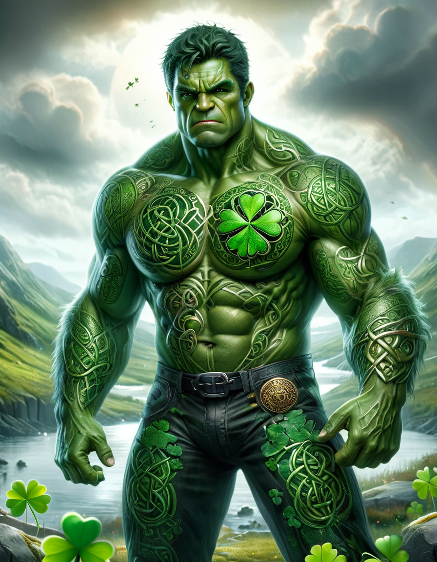 the hulk in Saint Patrick's Day outfit, made out of ral-cltc <lora:ral-cltc:1>