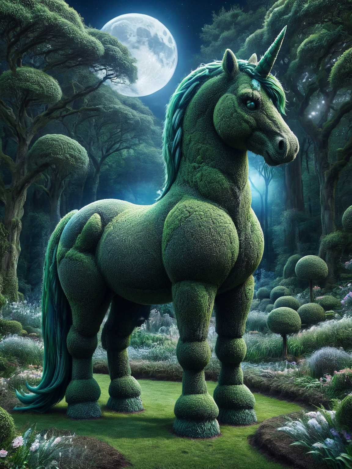 ais-hdgrw unicorn, grazing in a moonlit enchanted forest <lora:ais-hdgrw-sdxl:1>