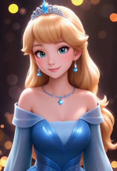 masterpiece, best quality, absurdes,  professional, 4k, highly detailed, 1girl, solo,
.35mm photograph, film, bokeh, cinematic photo casual,
<lora:All Disney Princess from Ralph Breaks the Internet (NoobAI):0.9>
Princess Cinderella, blue dress, blue dress, tiara,
mature female, smile,
blurry background, detailed background,
<lora:Detailer_NoobAI_Incrs_v1:0.4> detailed,