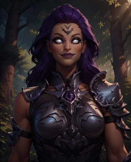 score_9,score_8_up,score_7_up,score_6_up,
Furyxl,large purple hair,lips,no pupils,white eyes,forehead mark,
standing,upper body,smile,
shoulder armor,breastplate,
large trees,morning,destroyed city,<lora:Fury:1>,