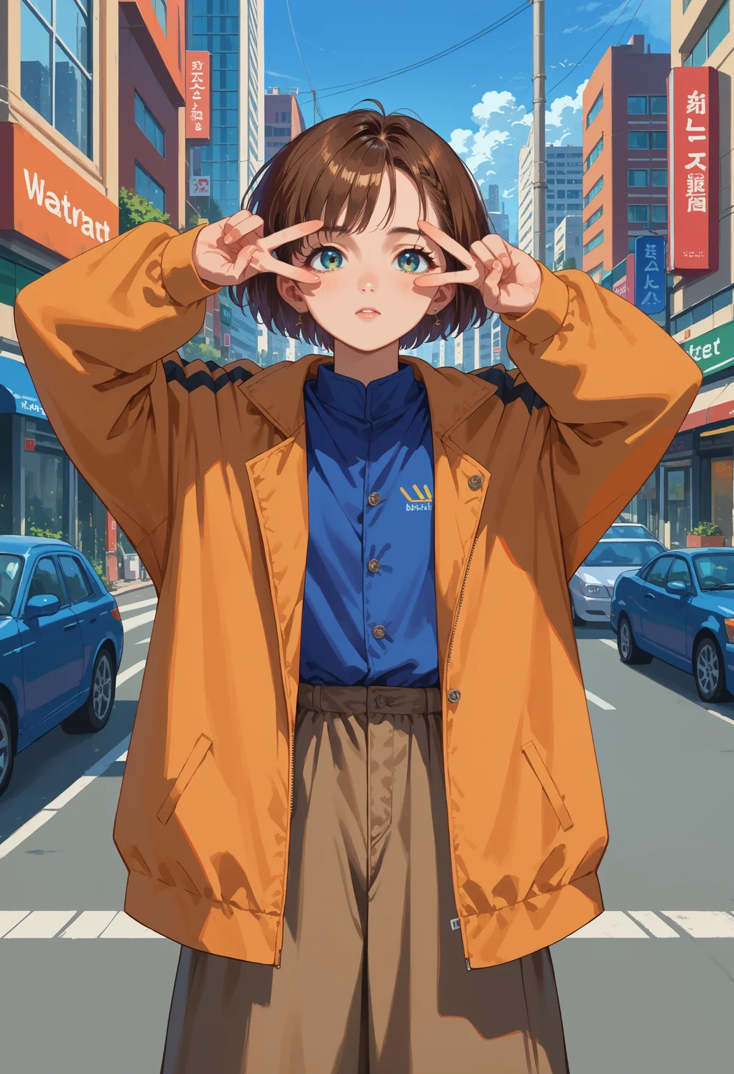 score_9, score_8_up,score_7_up, source_anime, 1girl, solo,
bivgtsav, hands on own face,
<lora:VctryVsgDbl_pdxl_EliPot:1>
blue sky, cityscape, street,