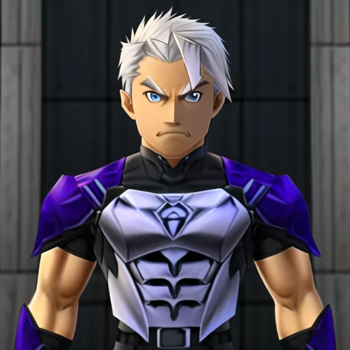 1boy, muscular, full armor, armor, shoulder plates, angry, looking at viewer, spiked hair, white hair,