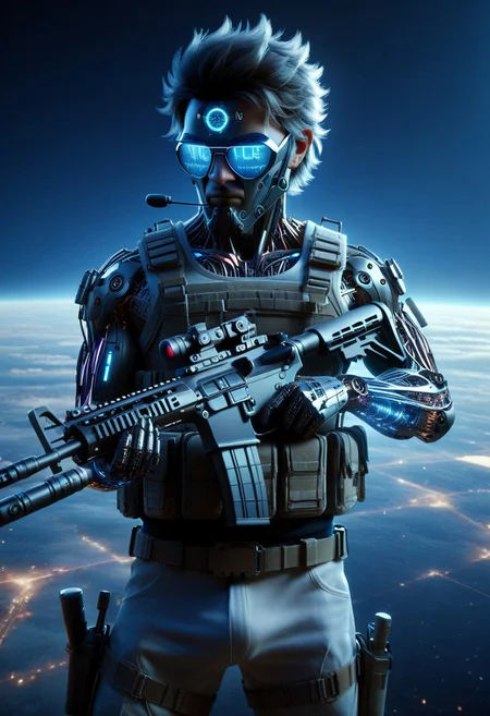 score_9, score_8_up, score_7_up, score_6_up, score_5_up, score_4_up, masterpiece, trending on artstation, high quality, Pixel-perfect precision, pristine detail, 8K resolution, high fidelity, Insane quality, <lora:Holding_Weapon_Lora_-_For_Pony_models:1> ho1ding-weap0n, 1boy, holding rifle, military, standing, wearing tank top, cyberpunk