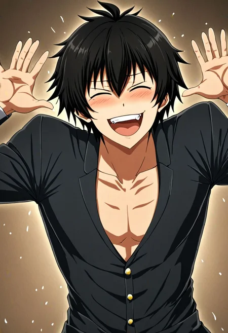 high resolution, solo, best quality, 1Boy, Seiya Kanie, black hair, short hair, thin, laughing, tickled, OverallDetail