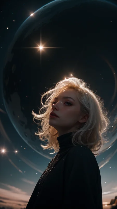 1girl, cosmic, black dress, glass, <lora:Hellasthetic v2:0@0:1@0.1>, 1girl, silver, fractal_art, Space-time distortion, Horizon, Colony, backlighting, elegant, Glowing white hair, black planet generator, High ceiling, Ice Planet, Planet Collision, blizzard crystal, winid, storm, float, close-up, Blue light line, collapse, 35mm photograph, film, bokeh, professional, 4k, highly detailed, <lora:epiC35mm:0.9>, lens flare,