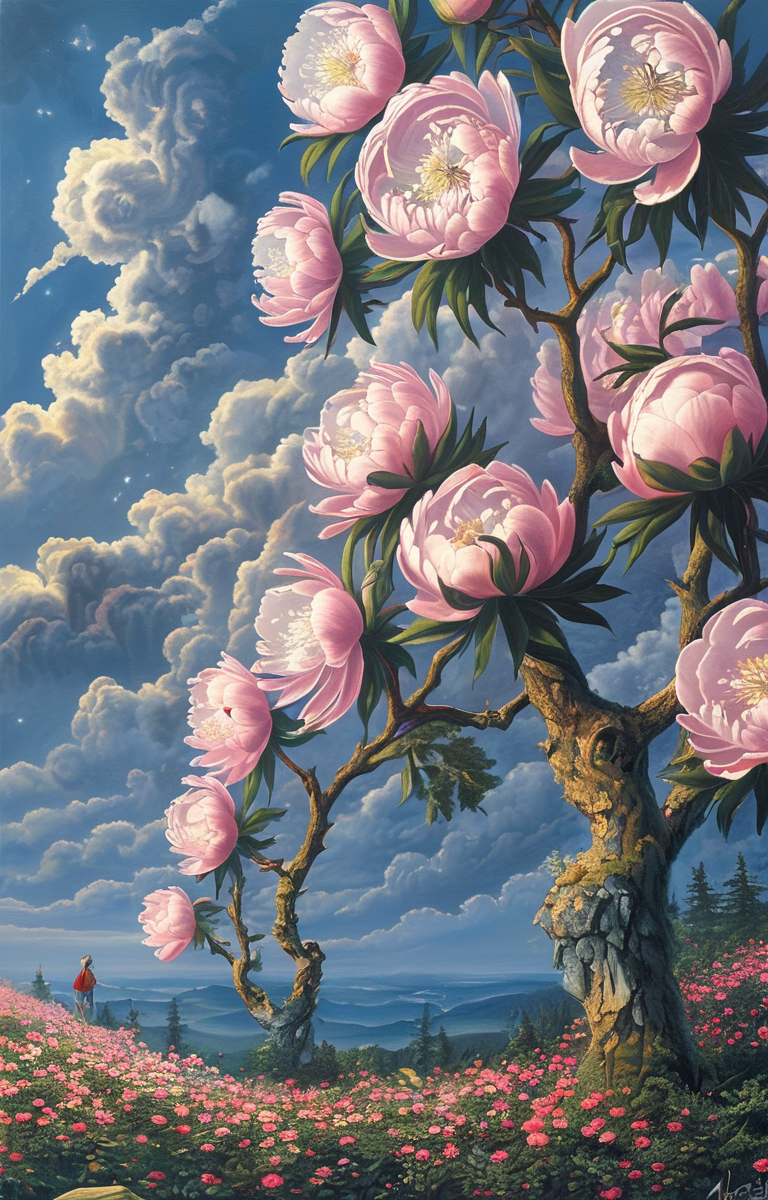 masterpiece,best quality,<lora:tbh277-sdxl:0.9>,illustration,style of Rob Gonsalves, decaying peonies