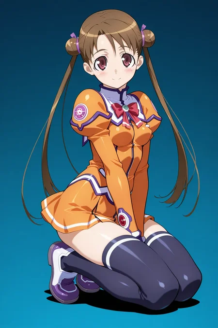 masterpiece, best quality, stellvia_katase_shima_ilxl, 1girl, solo, <lora:stellvia_katase_shima_ilxl:0.9>, orange shirt, orange skirt, full body