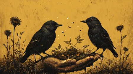 Aes loves all animals and plant life
Songbirds eat from his hand, you goddamn right, <lora:xl_more_art-full_v1:0.4>,  <lora:MJ52:0.4>, lighting, <lora:Misty_Vintage:0.8>, <lora:PE_NeonUV Style:0.7> PENeonUV