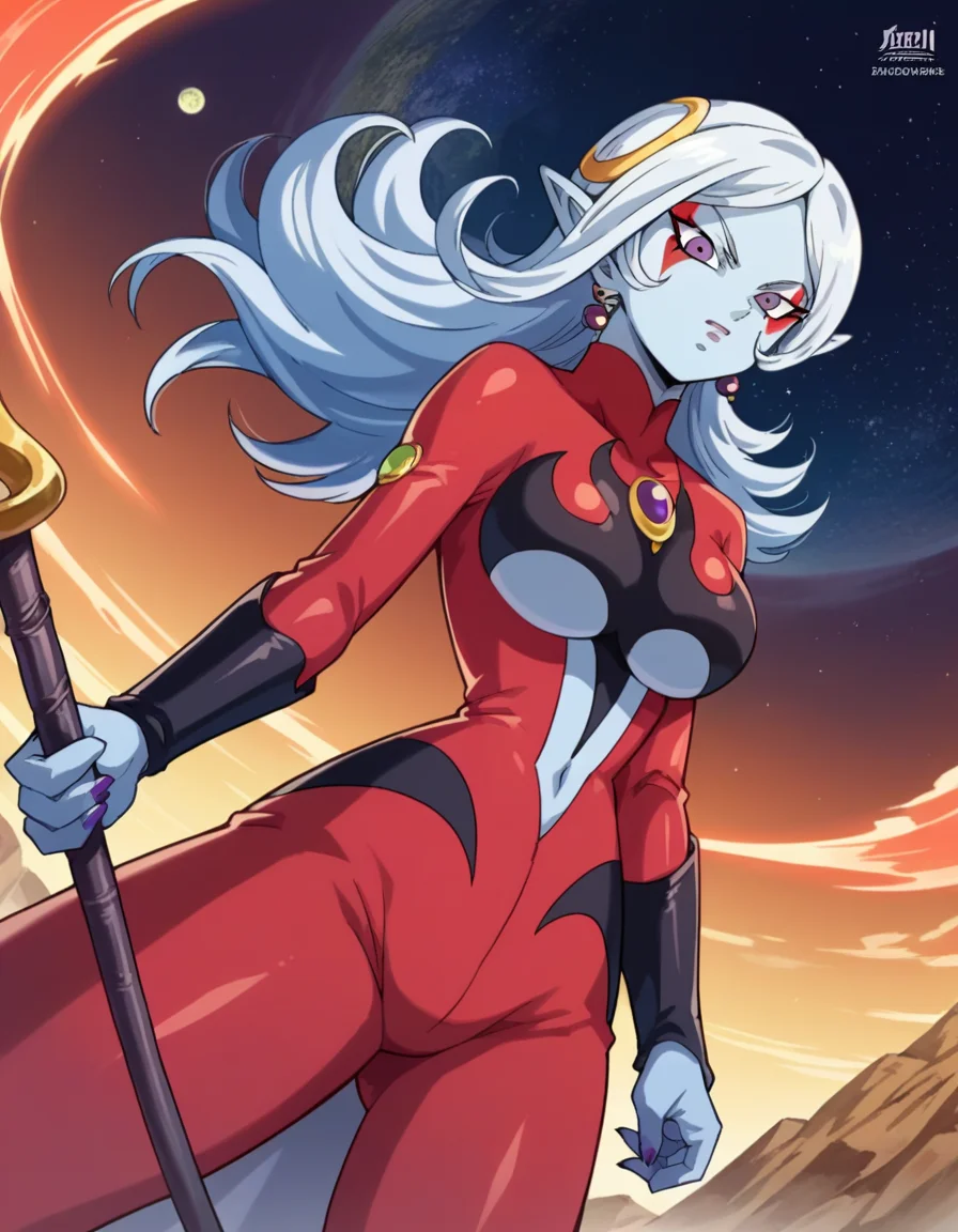 score_9, score_8_up, score_7_up, source_anime,
dragonballtowa, <lora:dragonball-towa-ponyxl-lora-nochekaiser:1>,
darkness towa,
outdoors, space,
looking at viewer, dutch angle, cowboy shot,