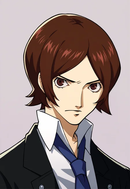 score_9, score_8_up, score_7_up, source_anime, BREAK, solo, 1boy, looking at viewer, <lora:P5-Portraits-pdxl_Fp:1>, simple background, portrait, <lora:Tatsuya-pdxl_Fp:1>, tatsuyais, brown hair, brown eyes, short hair, school uniform, collared shirt, blue necktie, black jacket,