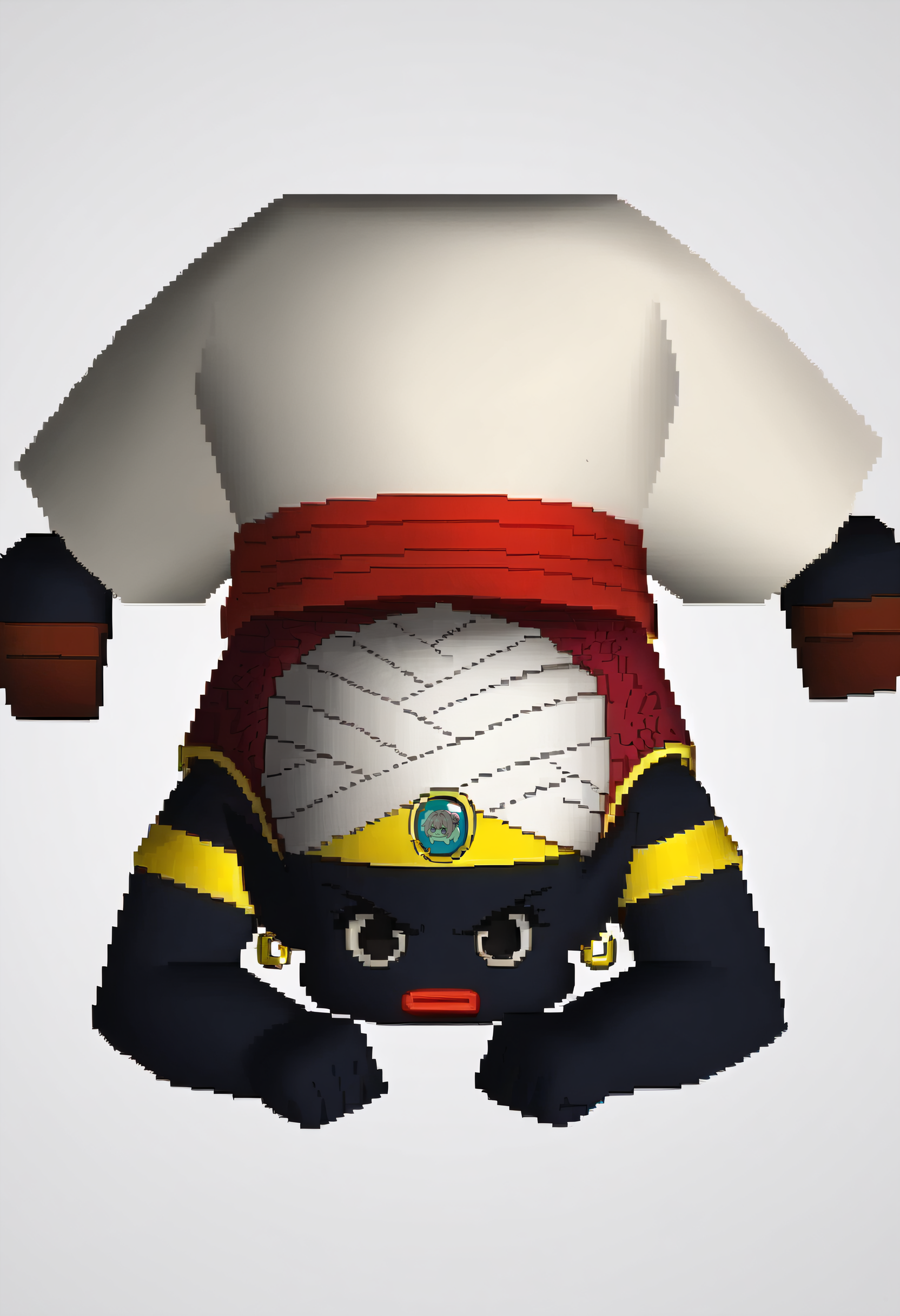 score_9, score_8_up, score_7_up BREAK source_anime, <lora:zs_FFVIIChibisXL_1:1> ffviichibis, chibi, standing, full body, white background,  <lora:PopoXL:0.8> mrpopo, black eyes, black skin, red lips, pointy ears, brown naked vest, white turban, blue gemstone, white baggy pants, red pointy shoes, red sash, armlet, earrings, sleeveless, jack-o' challenge, top-down bottom-up