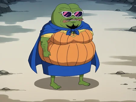 score_9, score_8_up, score_7_up, score_6_up, score_5_up, source_anime, smooth_anime,
Pepe, 1girl, (green_skin, colored_skin, frog), fine_art_parody, 
multiple_boys, muscular, facial_hair, cape, fat, blood, chest_hair, beard, skirt, cosplay, parody, barefoot, fat_man, hat, sunglasses, bald, mustache, leg_hair, teeth, jack-o-lantern, 
<lora:One_Piece_Wano:.5><lora:YGO_S0:.5> <lora:Pepe_MKII:1>
