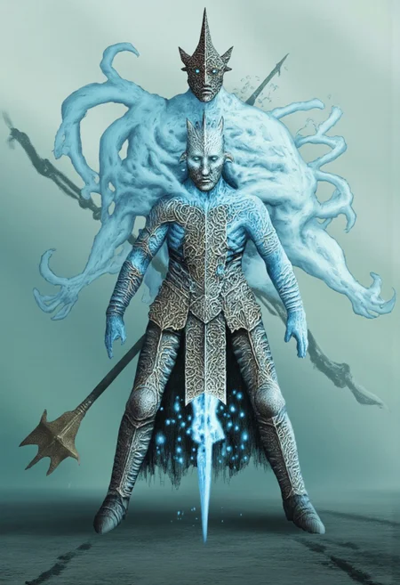 b3rs3rk first person d4concept pov, 3D01S, simple background d4artstyle atmospheric and powerful MikeFranchinastyle dark fantasy, natural organic and first person pov of a berserk style creature
A Tsutomu Nihei Adaru Ethereal armored warrior composed of swirling air and mist, ornate plate armor in frost-blue silver with flowing wind motifs, translucent elemental form visible through armor gaps. Spiked morning star with wind-etched chain floating beside. Armor has curved engravings suggesting air currents, internal ethereal glow seeping through seams. Swirling air distortions and wisps surround the figure, suggesting imminent transformation into cyclone. Dynamic pose with floating quality, mystical atmosphere. Cool silvers and misty grays dominate, armor edges highlighted by rim lighting. Background is atmospheric fog in pale blue-green tones. Hyper-detailed metalwork, ethereal particles drift around joints, sharp contrast between solid armor and ethereal form. Otherworldly presence, digital painting style with watercolor softness for air elements.
UHD letterboxed game trailer frame chromatic aberration dark atmosphere sharp masterpiece with a focus on the character, elden ring style, dark atmosphere, chromatic aberration