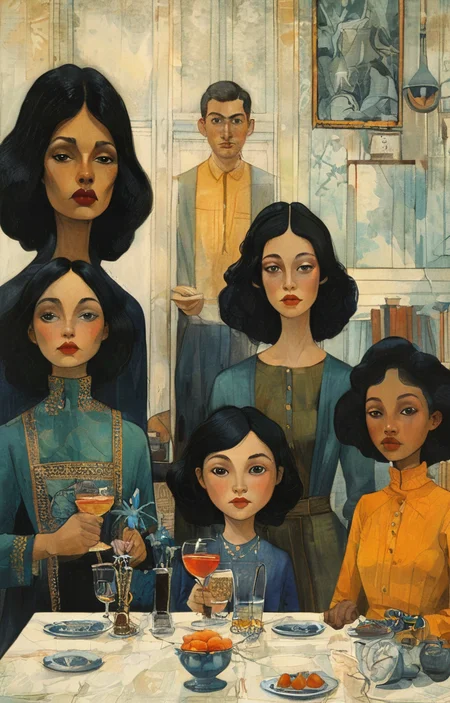 masterpiece,best quality,<lora:tbh137-sdxl:0.85>,portrait of people,illustration,style of Diane Dillon,