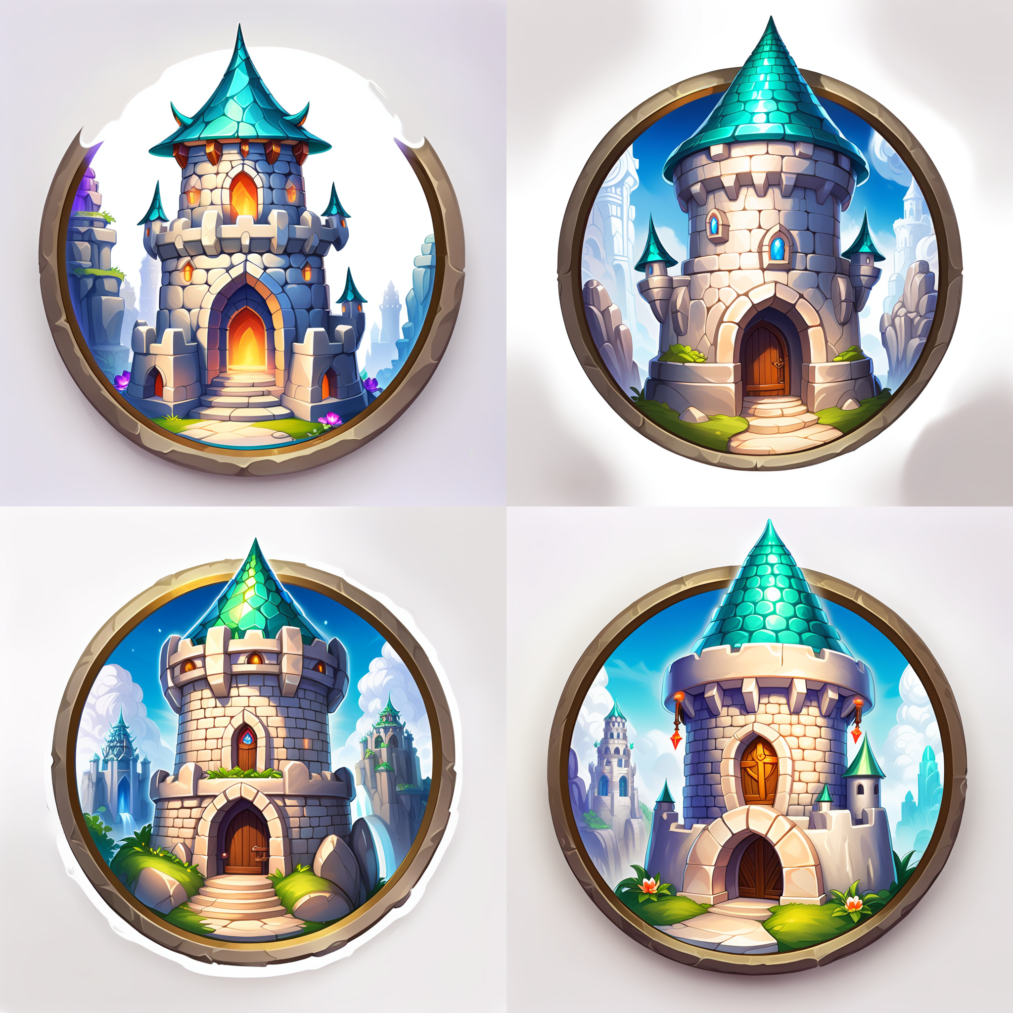 icon of stone fantasy tower, round border, white background, <lora:sxz-2dicons-v2-sdxl:0.8>