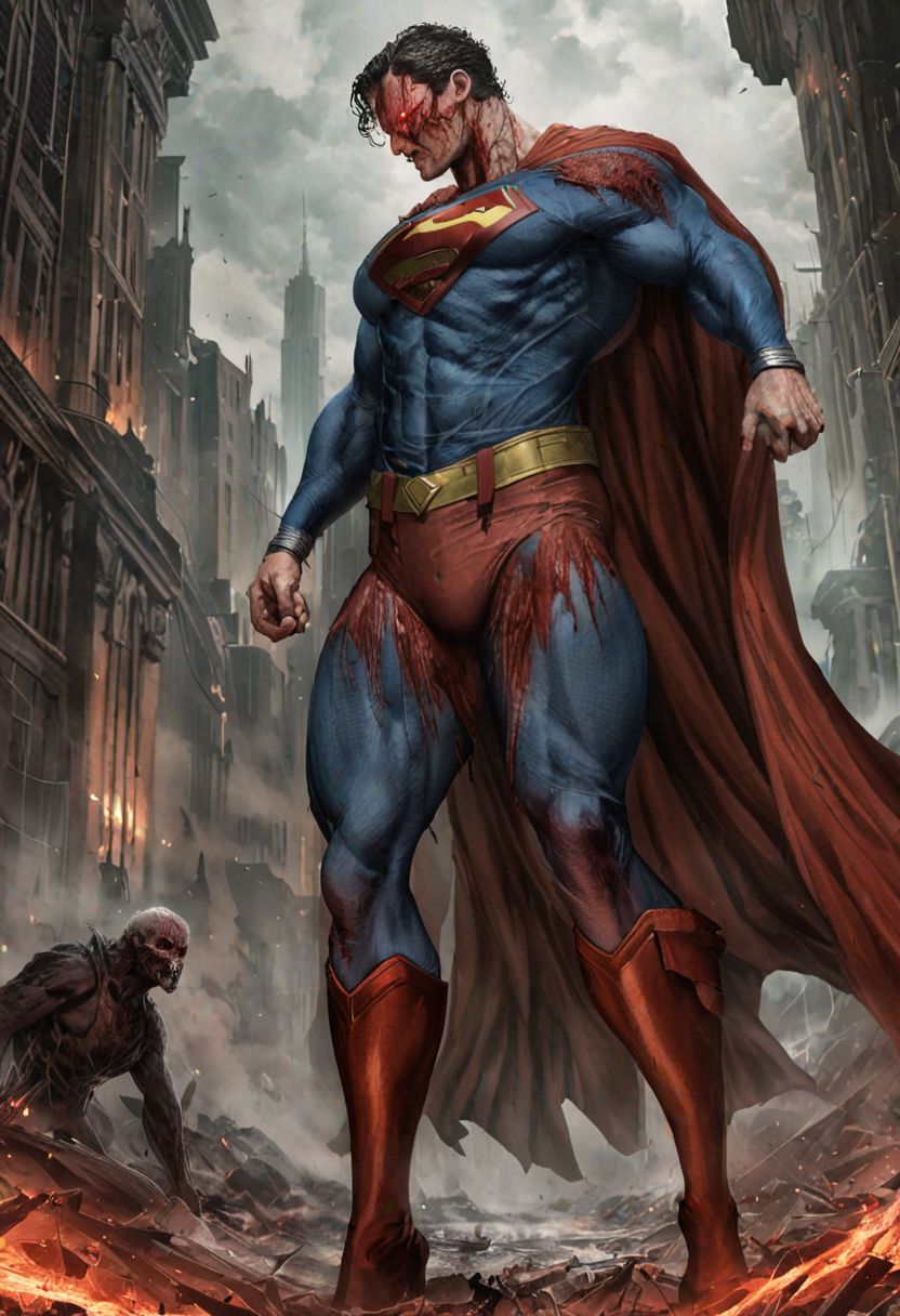(best quality, masterpiece, colorful, dynamic angle, highest detailed) 
realistic portrait beautiful concept art of superman scene when he bleeding and turns into mutant, horror, created by gustave dore and greg rutkowski, high detailed, smooth draw, trending on artstation.