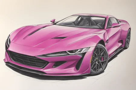 colored marker rendering of a sports car, concept art, sporty, fast, high performance, ((symmetric design)), crisp lines, sketch, illustration, illustrative, marker drawing, expressive strokes, graphic, sharp, crisp, in-focus, uncropped, high-quality <lora:MercedesAGTGTCoupe:.5>