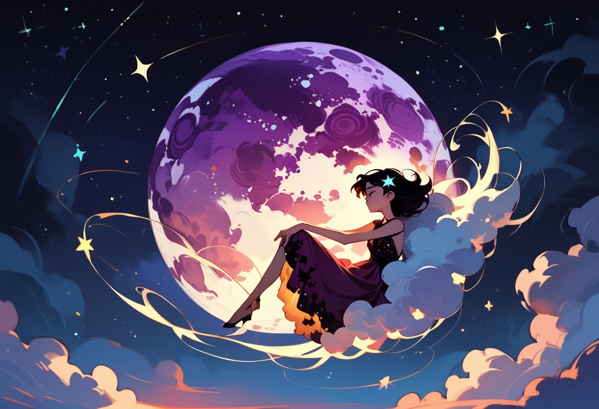 score_9, score_8_up, score_7_up, score_6_up, 1girl, ethereal, rated_safe, full body, floating, celestial beauty, fetal position, slinky night gown made of cosmic dust, swirling clouds of dark matter enfold her,  cosmic background,trippy pink stars, shooting stars