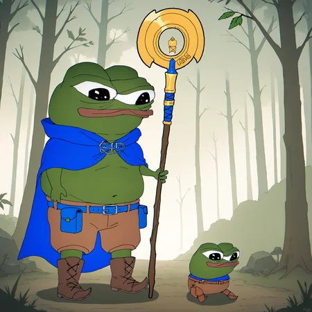 score_9, score_8_up, score_7_up, score_6_up, score_5_up,
Pepe,
hat, staff, solo, pouch, nature, forest, bird, belt, frog, cloak, 1boy, tree, outdoors, cape, parody, belt_pouch, holding, witch_hat, standing, holding_staff, boots, no_humans, black_eyes, style_parody, brown_footwear, full_body, day
<lora:Pepe_MKII:1>
