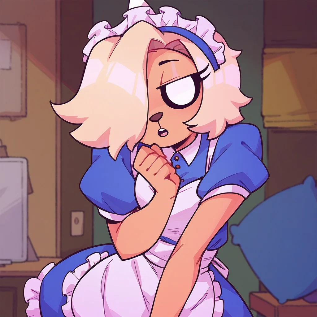score_9, score_8_up, score_7_up, <lora:br0nw1n:1> br0nw1n,girl,adventure time, hair over one eye, maid outift
