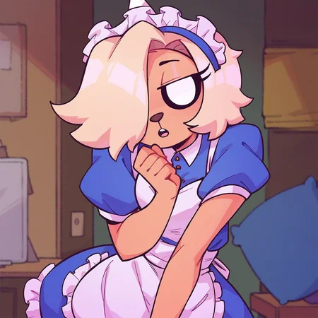 score_9, score_8_up, score_7_up, <lora:br0nw1n:1> br0nw1n,girl,adventure time, hair over one eye, maid outift