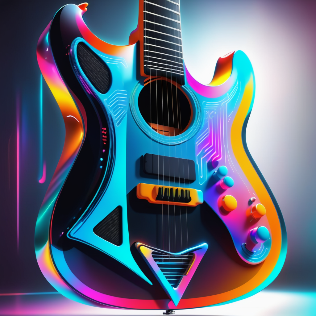 a guitar , Jed-CyFut , full of details , positive emotional    <lora:CyberFuturisticStyle:1>  <lora:SDXLFaeTastic2400:0.5>
