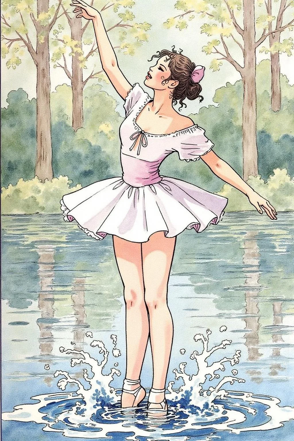 itacomic1 illustration of a ballerina dancing in a scene from Swam Lake by Tchaikovsky  <lora:itacomic_mima3_fl_d4a2e8:1.0><lora:801250626370765494:0>