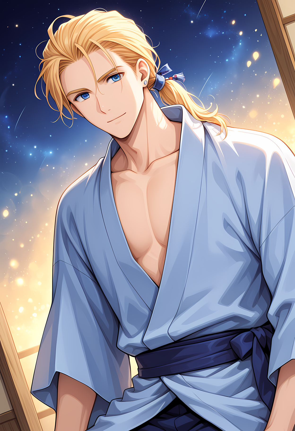 masterpiece, best quality, amazing quality, dutch angle, abstract background, BREAK
solo, male focus, 1boy, ff6_edgar, blonde hair, low ponytail, blue eyes, yukata, japanese clothing, BREAK
 <lora:cfg_scale_boost:.6>  <lora:Edgar_Roni_Figaro_-_Final_Fantasy_VI_-_ILXL:1>