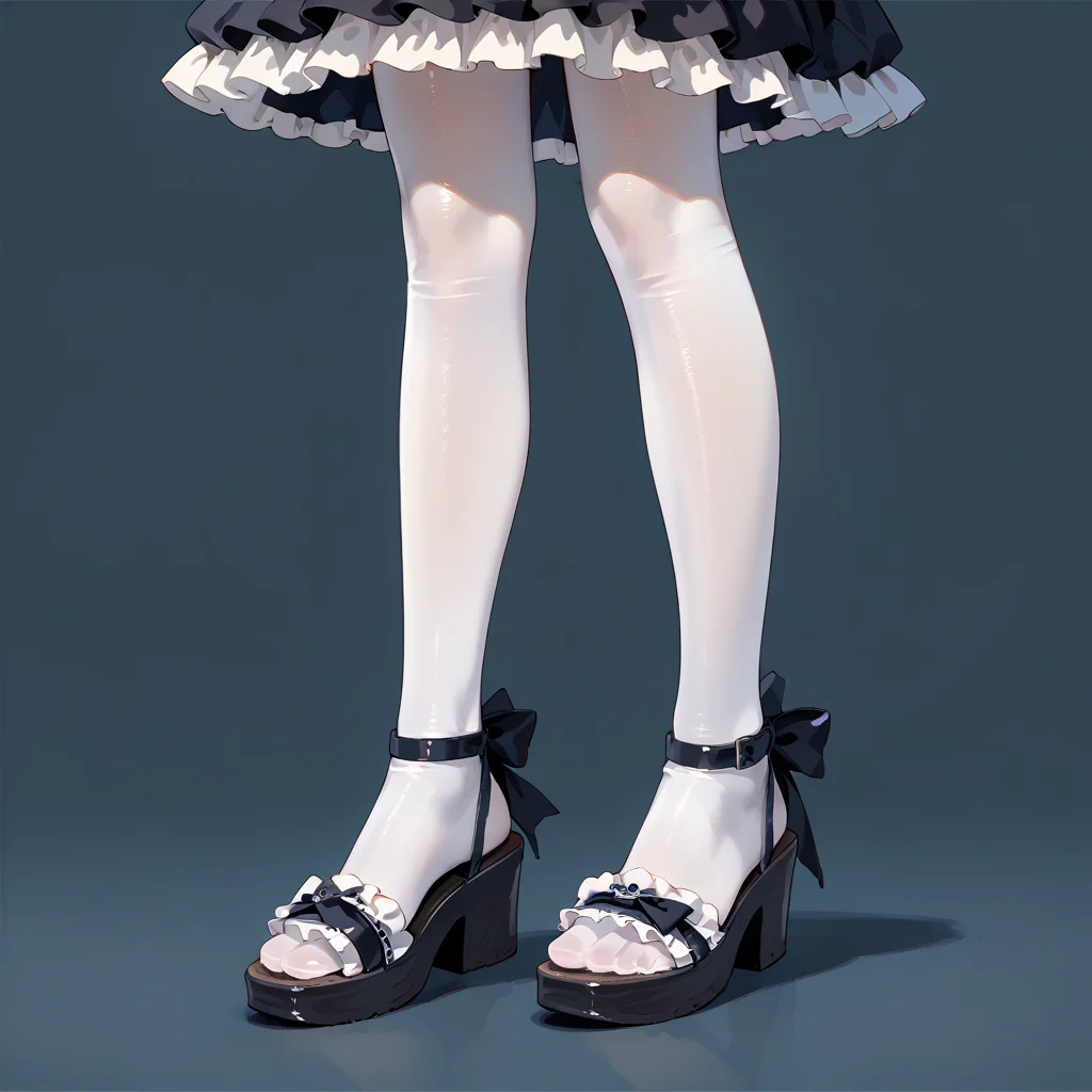 score_9, score_8_up, anime source, simple background,
1girl, solo, lower body,
toelessfootwear, feet, white legwear, sandals, frills, gothic,
<lora:toeless_footwear_pony_v1:0.6>