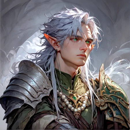 score_9,score_8_up, score_8,
dark, brooding,
1boy, pointy ears, Aric stands at 6 feet tall, with long silver hair that shimmers faintly in the light with his bright green eyes, and faint scales line his forearms. He wears simple traveling clothes over light armor, bronze amulet necklace,
<lora:Expressive_H:0.5> <lora:Dungeons_and_Dragons_Art_Style-000003:1>